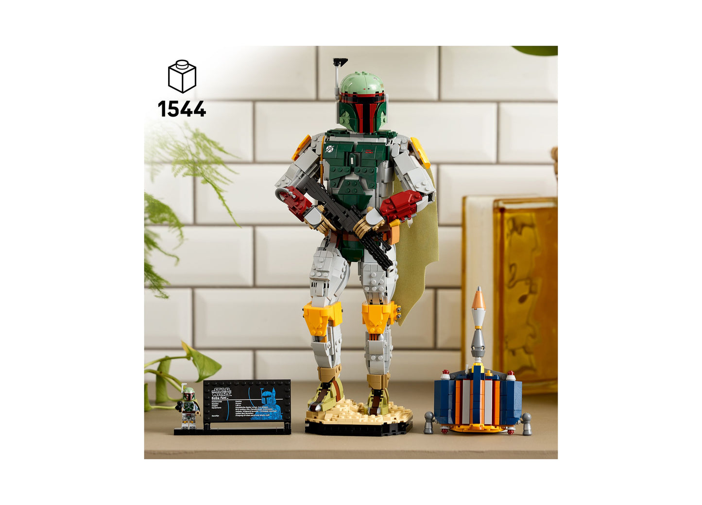 LEGO Star Wars Boba Fett 75455 buildable figure with green, red, white and yellow armor, includes minifigure and acce...
