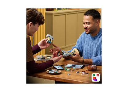 LEGO Star Wars Boba Fett 75455 building set displayed during adult and child playtime at table