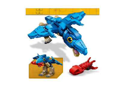 LEGO Jurassic World Pteranodon 77977 blue dinosaur building set with red raptor figure