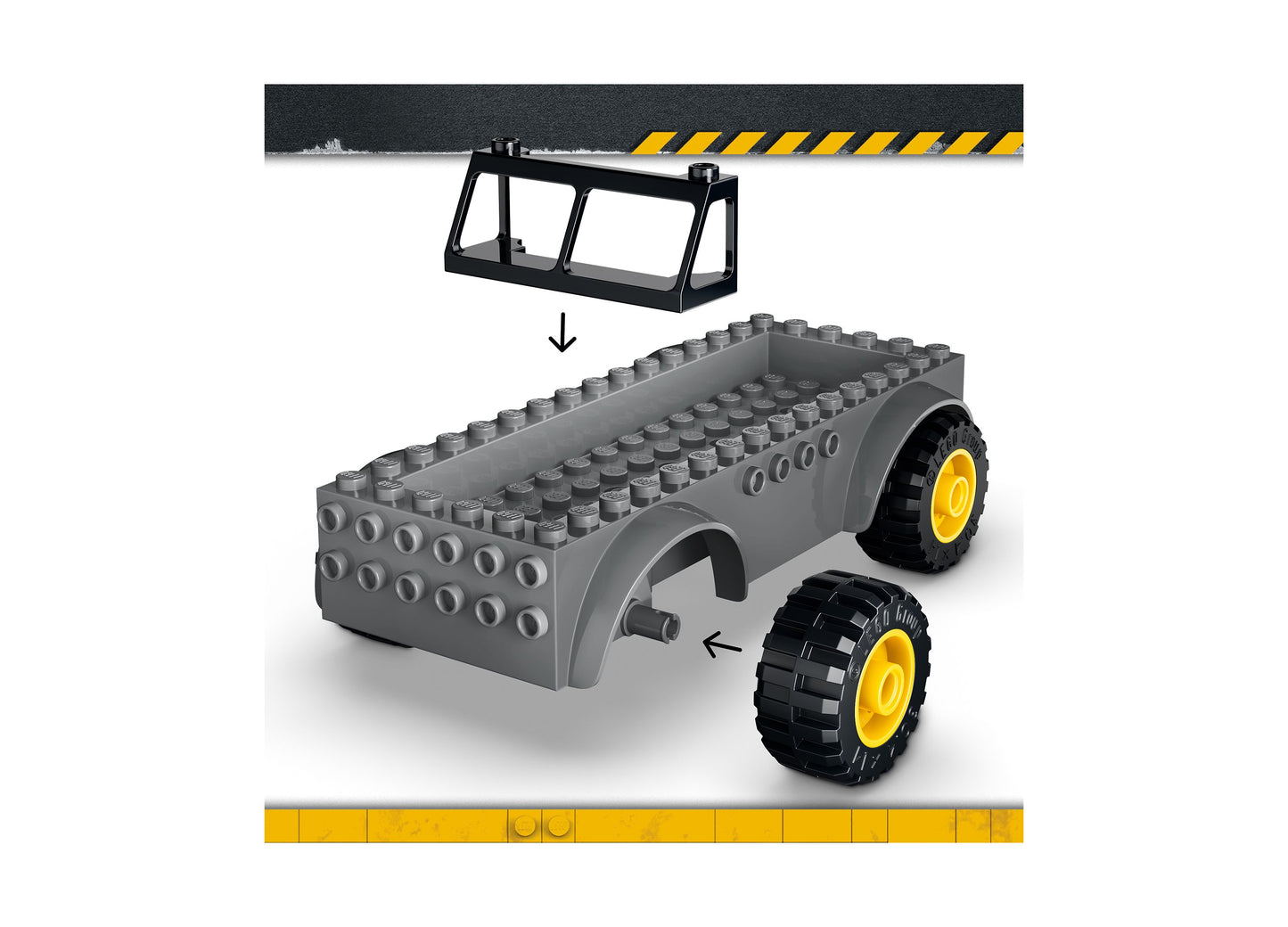 LEGO Jurassic World Young T. rex Transport Truck 77978 building set with gray truck, yellow wheels, and black cab