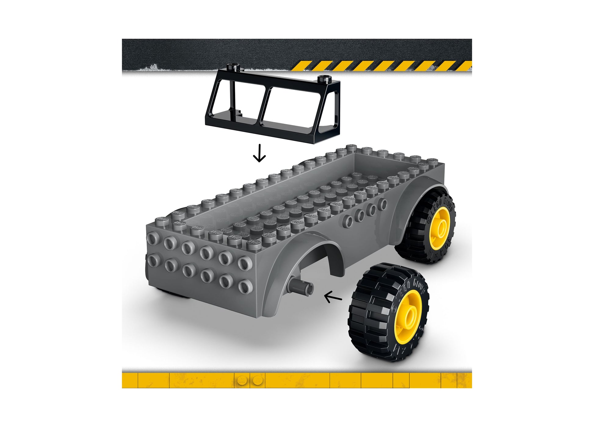 LEGO Jurassic World Young T. rex Transport Truck 77978 building set with gray truck, yellow wheels, and black cab