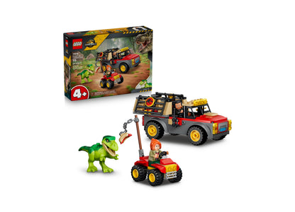 LEGO Jurassic World Young T. rex Transport Truck 77978 set with red truck, dinosaur figure, and minifigures