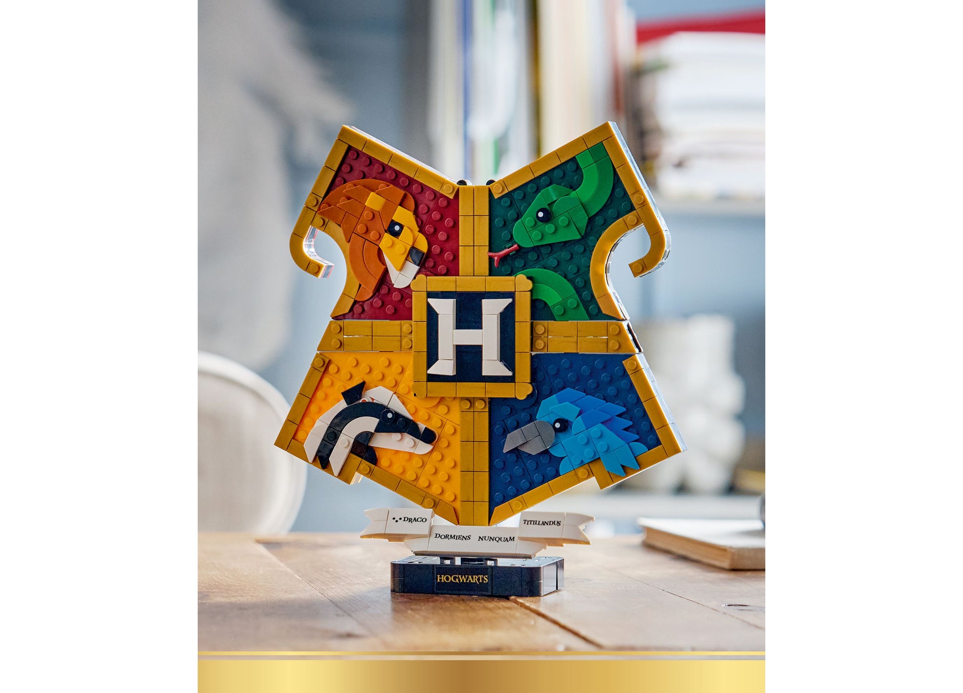 LEGO Harry Potter Hogwarts House Crest 76462 building set with four colorful house crests featuring lions, snakes, ba...
