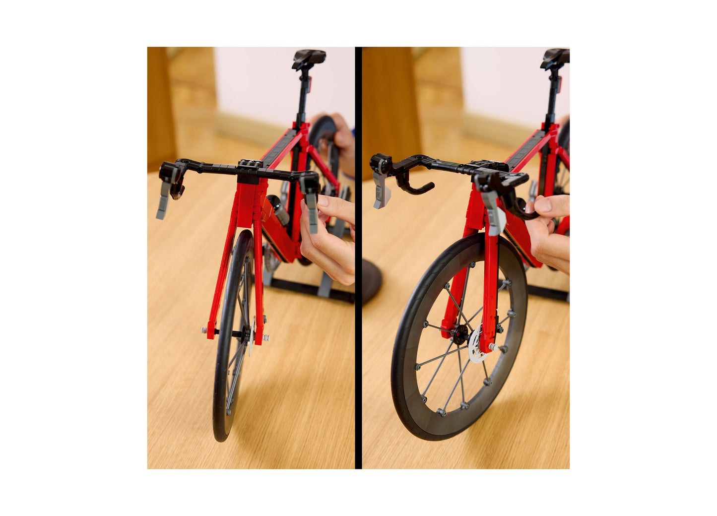 LEGO Icons Road Bike 11380 red bicycle model with black handlebars and wheels