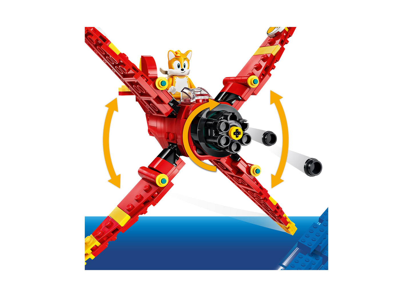 LEGO Sonic Tails' Tornado-1 red and yellow aircraft set with minifigure and rotating propellers