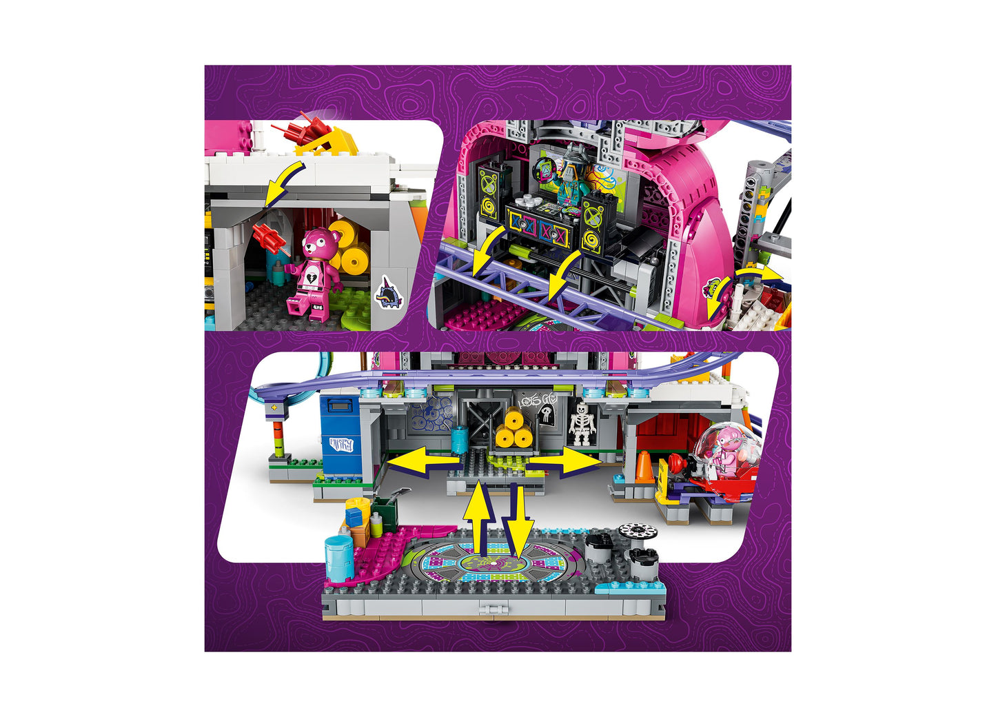 LEGO Fortnite Rave Cave 77082 building set with pink and purple dance club, stage, and minifigures