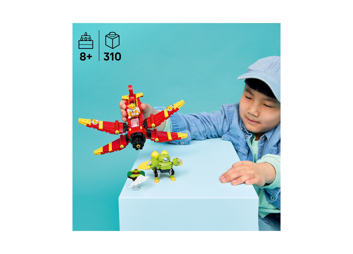 LEGO Sonic Tails' Tornado-1 red and yellow aircraft building set with minifigures