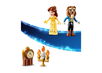 LEGO Disney Princess Belle Beast's Enchanted Castle 43289 set with Belle minifigure, Beast, Cogsworth, and Lumiere ch...