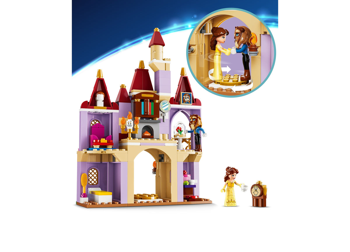 LEGO Disney Princess Belle's Enchanted Castle 43289 building set with purple and gold castle, minifigures, and access...