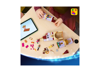 LEGO Disney Princess Belle's Enchanted Castle 43289 building set with purple castle, minifigures, and colorful bricks...