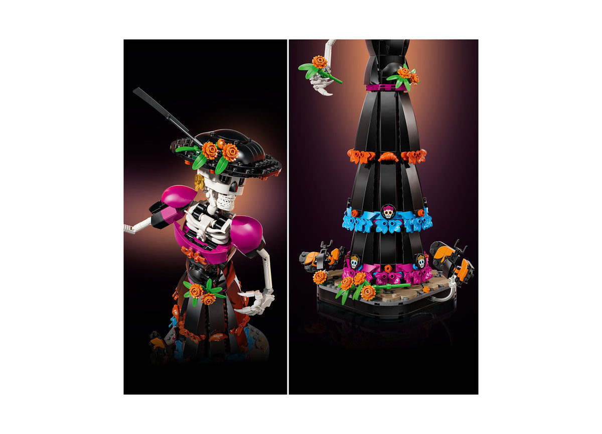 LEGO Ideas Day of the Dead La Catrina building set with poseable skeleton figure, marigolds, and monarch butterfly