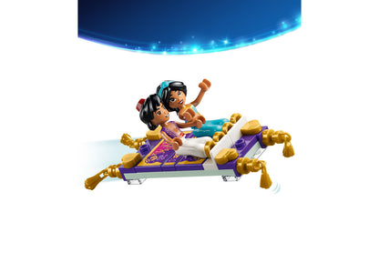 LEGO Disney Princess Jasmine's Jewelry Box 43295 with two minifigures on purple and gold magic carpet