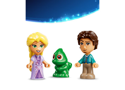 LEGO Disney Princess Rapunzel's Mini Tower 43294 building set with yellow-haired Rapunzel minifigure, brown-haired pr...