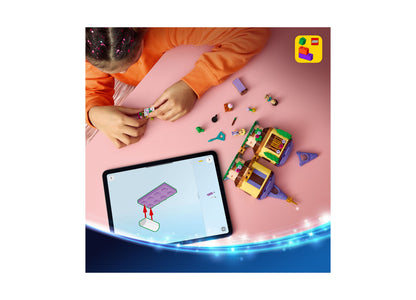 LEGO Disney Princess Rapunzel's Mini Tower 43294 building set with purple and yellow tower, displayed with tablet sho...