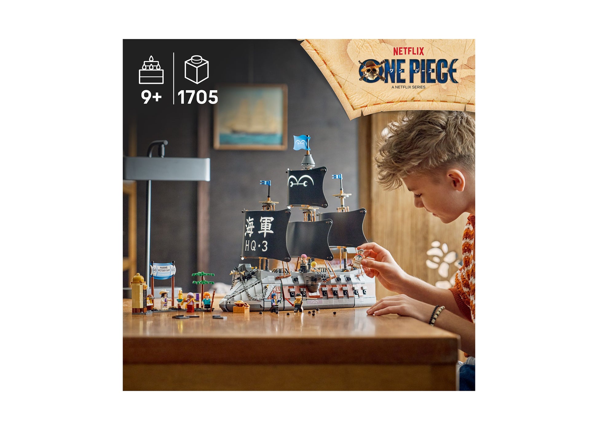 LEGO One Piece Garp's Marine Battleship 75646 building set with 1,705 pieces for ages 9+