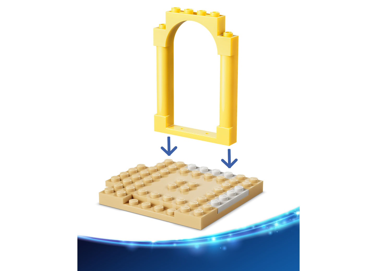 LEGO Disney Beach Fun with Lilo Stitch 43280 building set with yellow arch frame and tan baseplate