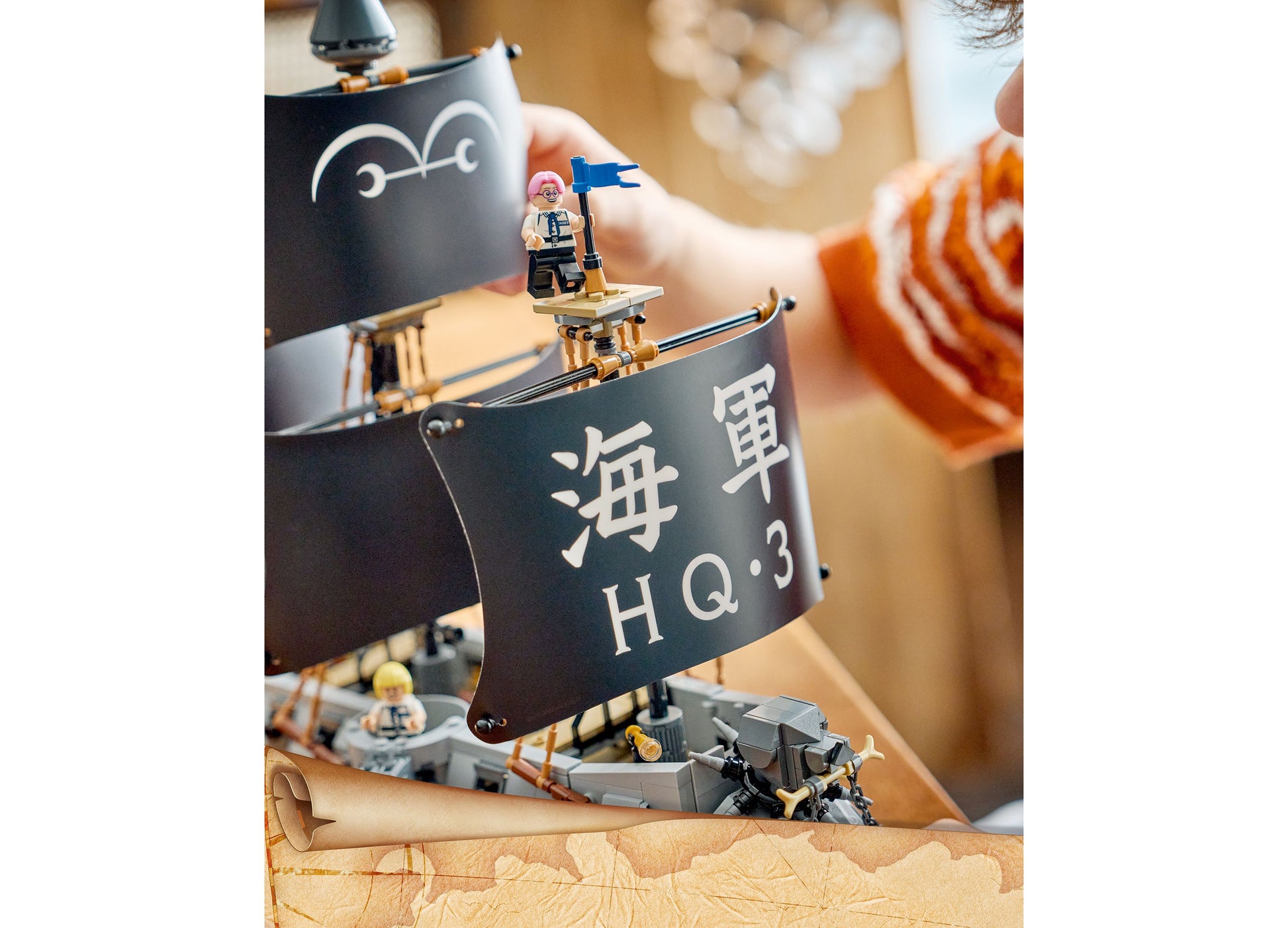 LEGO One Piece Garp's Marine Battleship 75646 black and gold pirate ship building set with minifigure