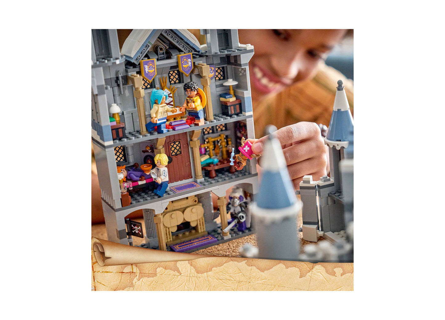 LEGO One Piece Battle at Drum Castle 75645 building set with castle tower, minifigures, and accessories