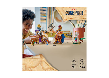 LEGO ONE PIECE Dorry vs. Brogy Giants set with 733 pieces, featuring colorful minifigures and building elements for a...