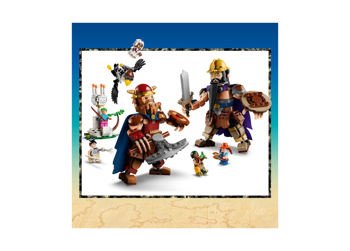 LEGO ONE PIECE Dorry vs. Brogy Giants set with two large brown figures, minifigures, and accessories