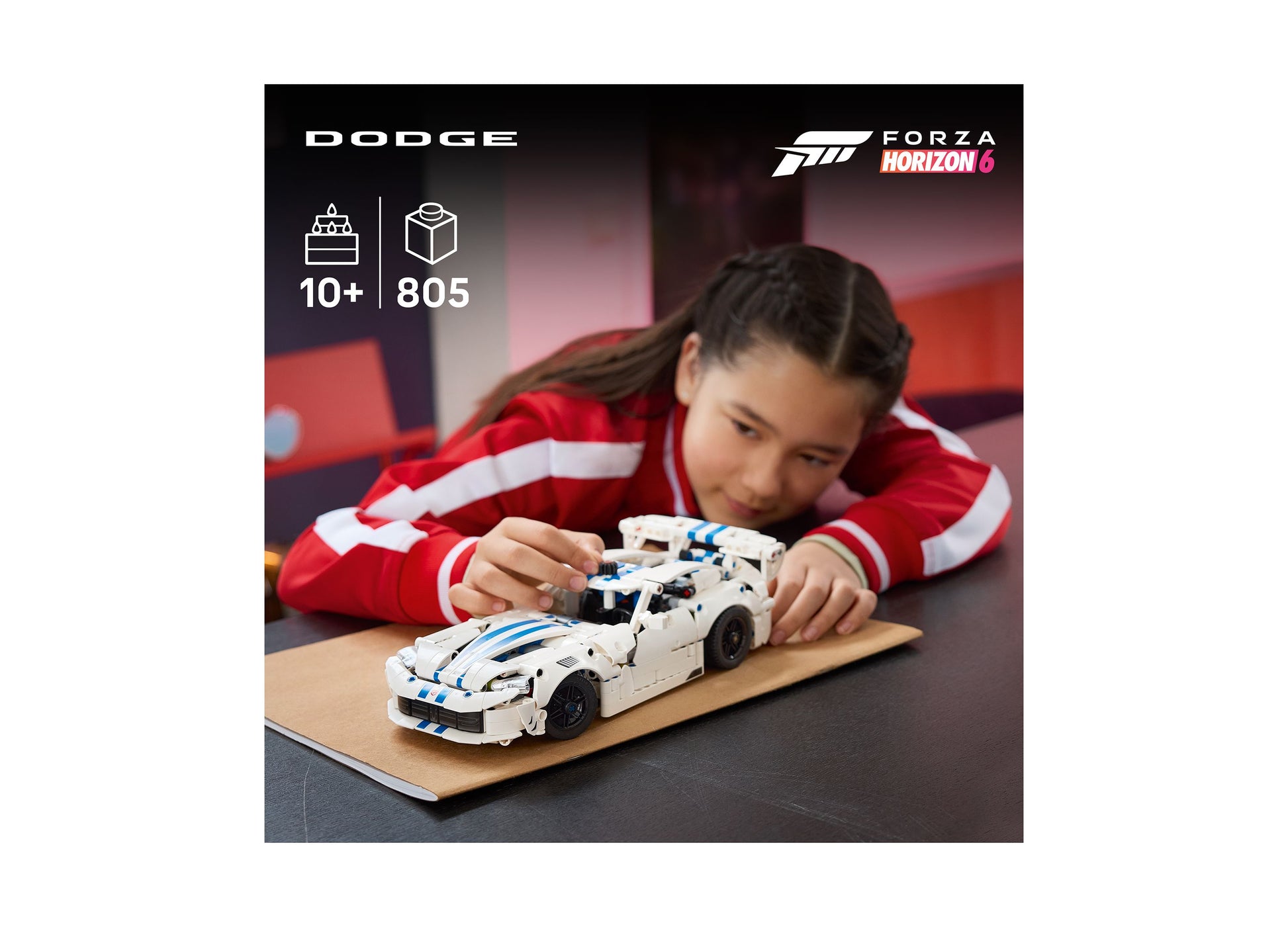 LEGO Technic Dodge Viper GTS-R white sports car building set with 805 pieces for ages 10+
