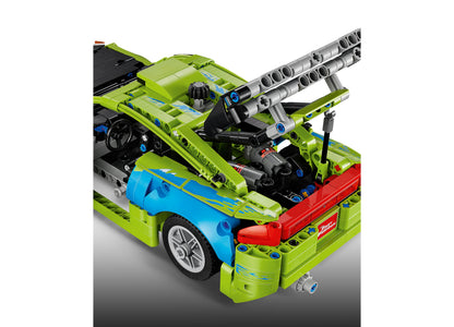 LEGO Fast and Furious Mitsubishi Eclipse 42229 building set with lime green truck and blue car