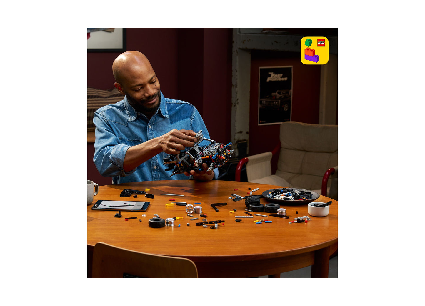 LEGO Fast and Furious Dodge Charger R/T 42231 building set with 1516 pieces displayed on wooden table