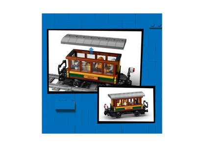LEGO City Vintage Steam Train 60511 building set with brown passenger car, green and yellow details, and gray roof piece