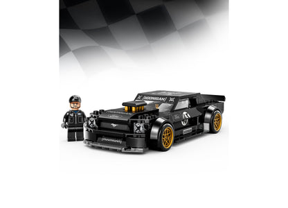 LEGO Ken Block's '65 Ford Mustang Hoonicorn V1 black and gold race car building set with minifigure