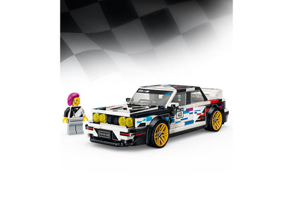 LEGO BMW M3 E30 77263 building set with white, black and gold race car and minifigure