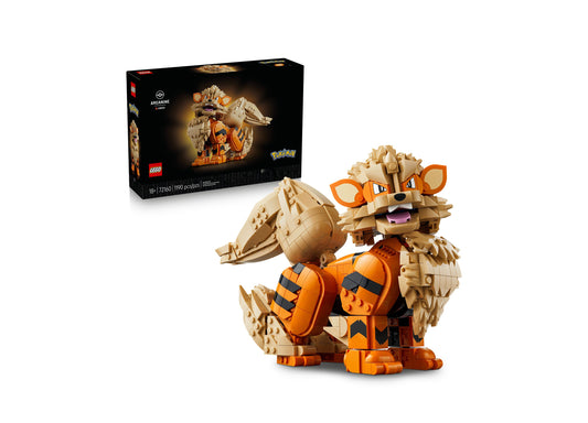 LEGO Pokémon Arcanine 72160 building set featuring orange and tan dog-like character with posable features and box pa...