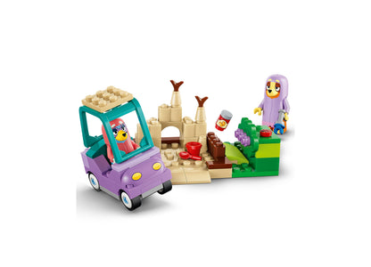 LEGO Bluey Grannies 11216 building set with purple car, castle, and character figures