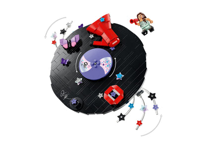 LEGO Olivia Rodrigo's Vinyl 43028 building set with red record player, purple center, and minifigure