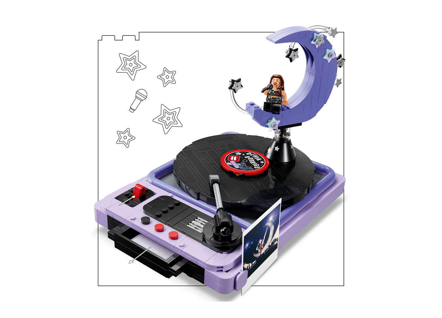 LEGO Olivia Rodrigo Concert Moon 43029 purple rotating record player building set with minifigure
