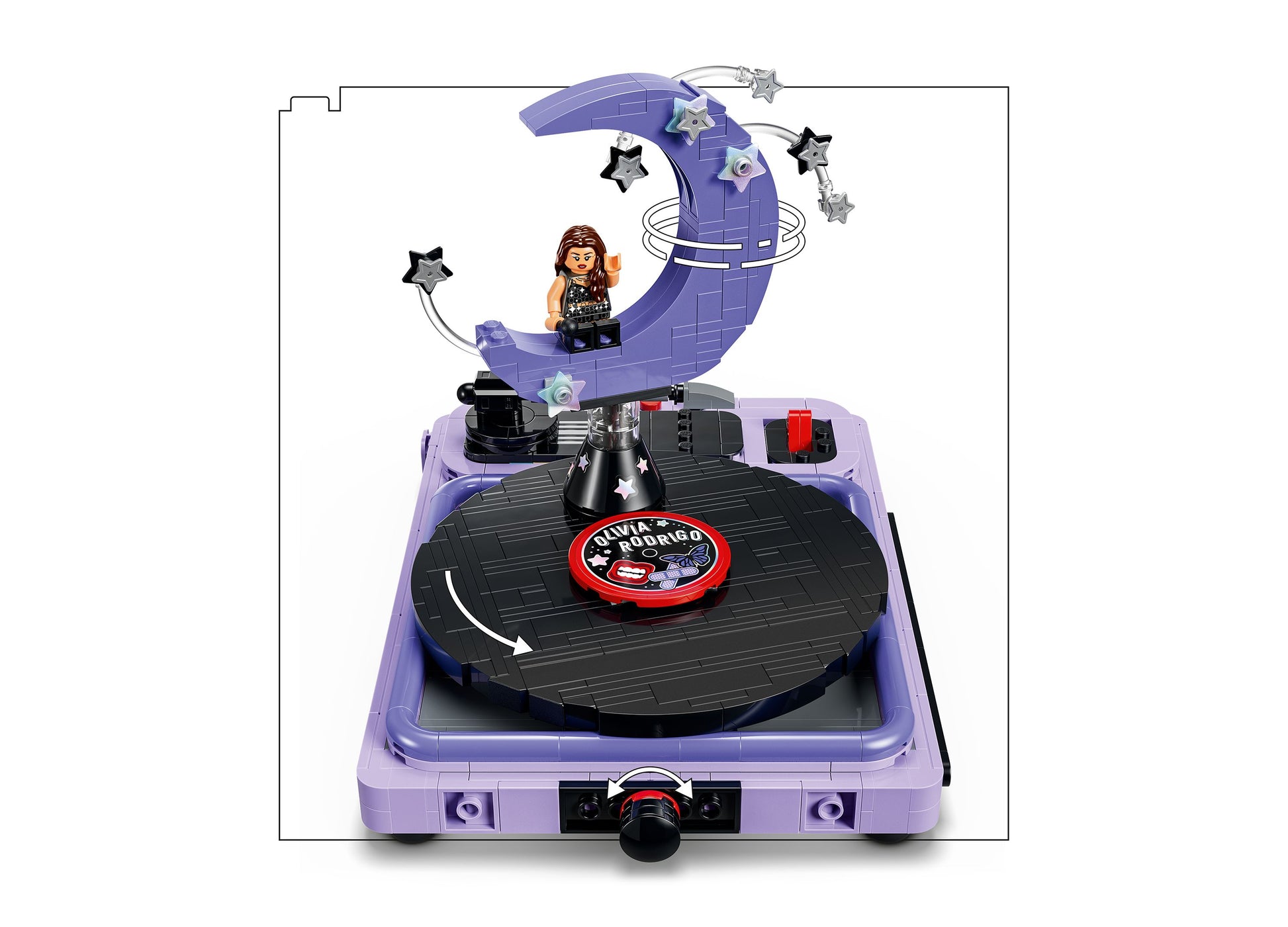 LEGO Olivia Rodrigo Concert Moon 43029 rotating purple record player building set with minifigure
