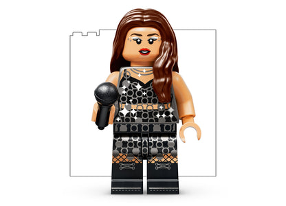 LEGO Olivia Rodrigo Concert Moon minifigure with microphone and black outfit