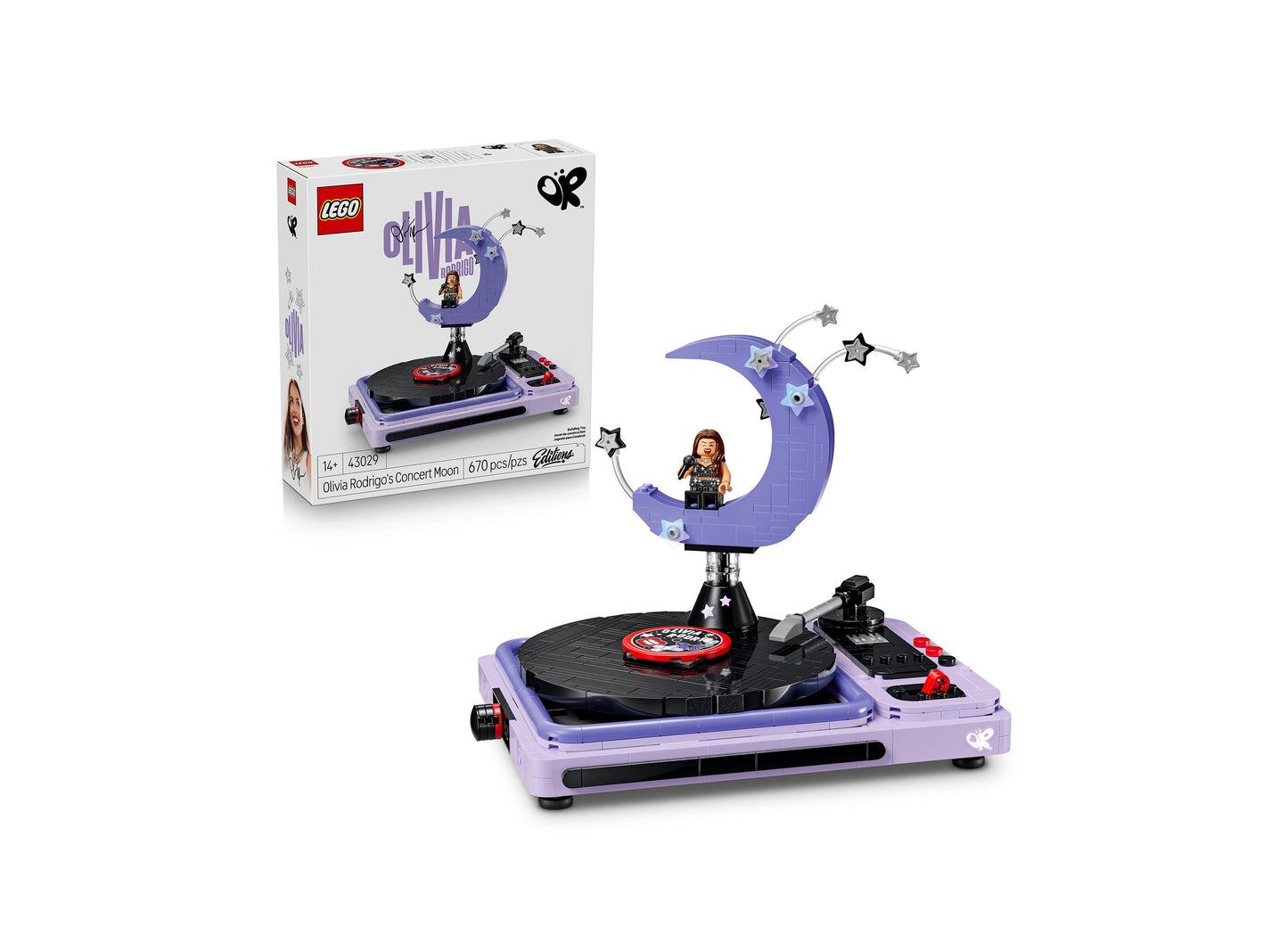 LEGO Olivia Rodrigo Concert Moon 43029 purple rotating record player building set with minifigure