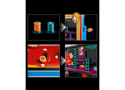 LEGO Super Mario Donkey Kong Arcade 72051 building set with orange barrels and cyan elements