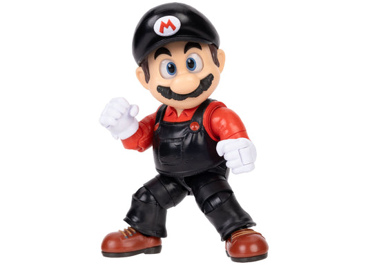 Flying Mario 5-inch action figure in red shirt, black overalls and cap with M logo, posed with white-gloved fists