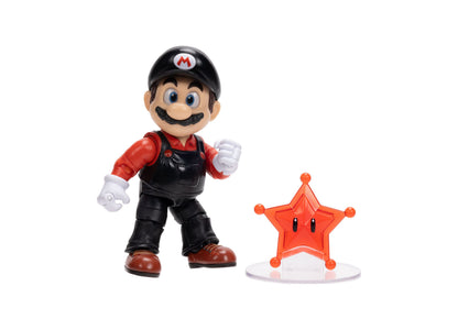 Flying Mario 5-inch action figure in red shirt and black overalls with cap, posed next to red star accessory