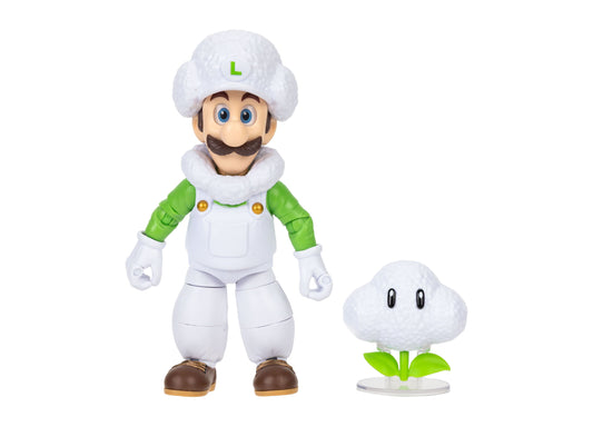 Cloud Luigi 5" action figure in white and green outfit with hat, shown with white cloud accessory