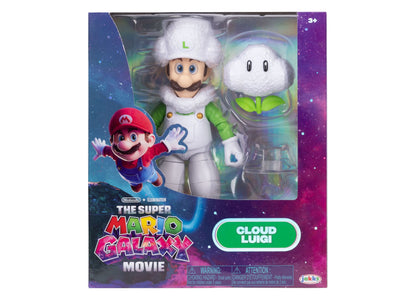Super Mario Cloud Luigi 5" 2-Piece Action Figure with white cloud accessory and stand