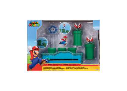 Super Mario Wonder Warp Pipe Playset with green pipes, Piranha Plants, and Mario figure