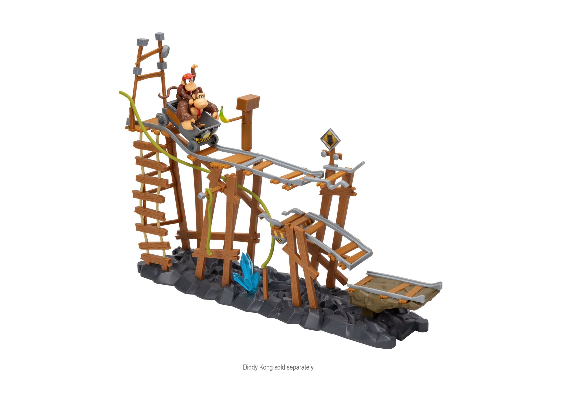 Donkey Kong Mine Cart Adventure Playset with wooden track, mine cart, and launcher features