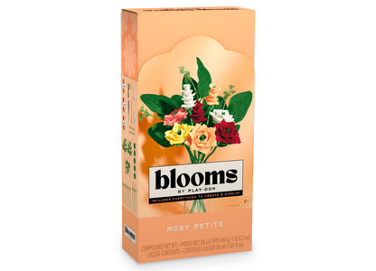 Play-Doh Blooms Rosy Petite Bouquet Kit box showing colorful flower bouquet with red, pink, yellow, white blooms and ...