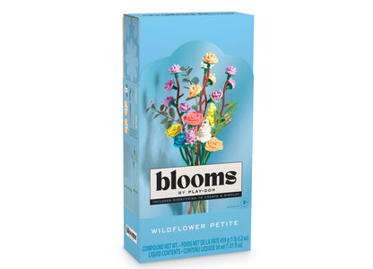 Play-Doh Blooms Wildflower Petite Bouquet Kit box showing colorful flower arrangement in vase