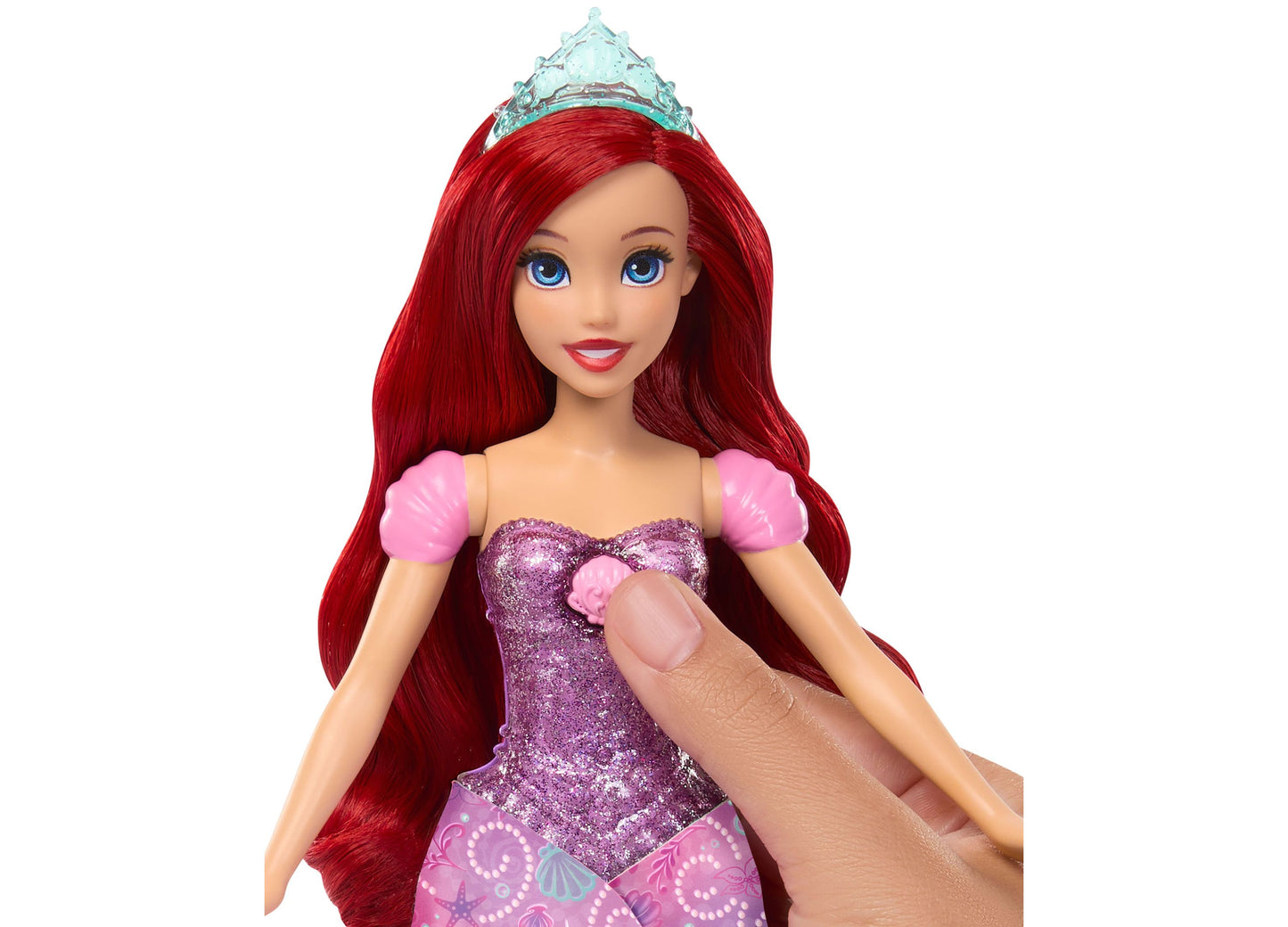 Disney Princess Transforming Ariel Fashion Doll with red hair and purple glitter dress
