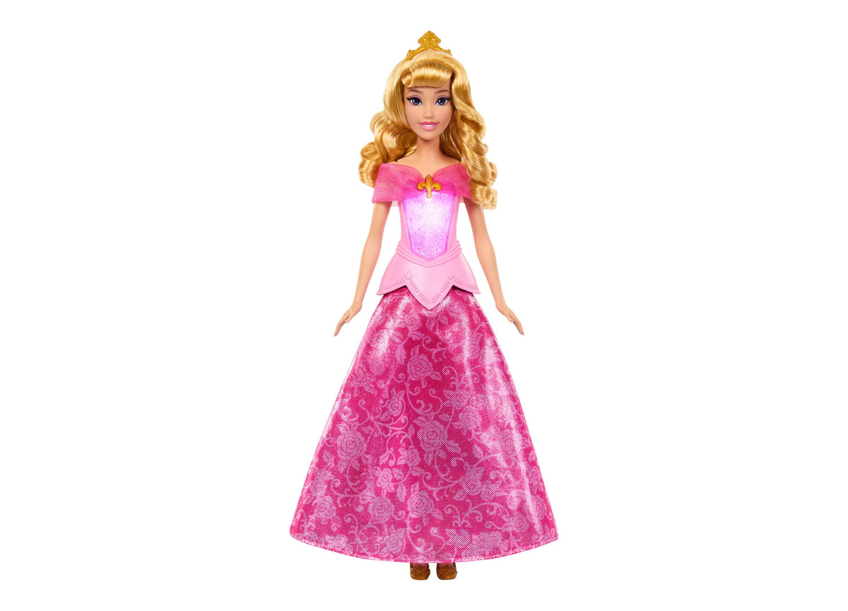 Disney Princess Aurora 13" doll in pink transforming dress with tiara and blonde hair