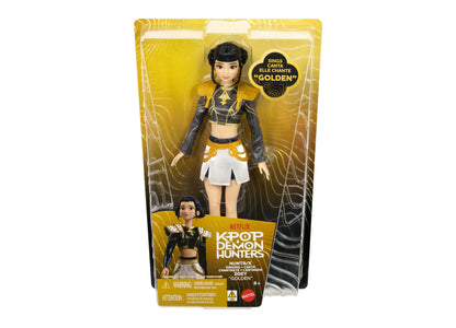 Zoey Golden singing doll from Netflix Kpop Demon Hunters, 12.75 inches tall, wearing black and gold stage outfit with...