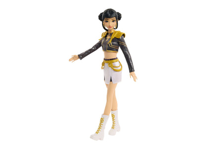 KPop Demon Hunters Zoey Golden 12.75-Inch Singing Doll wearing black and gold stage outfit with white boots